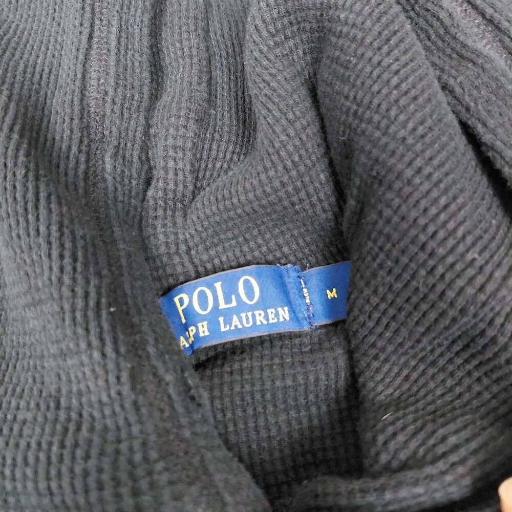 Polo Ralph Lauren Hoodie Mens Medium Black Waffle Knit Pullover Red Pony